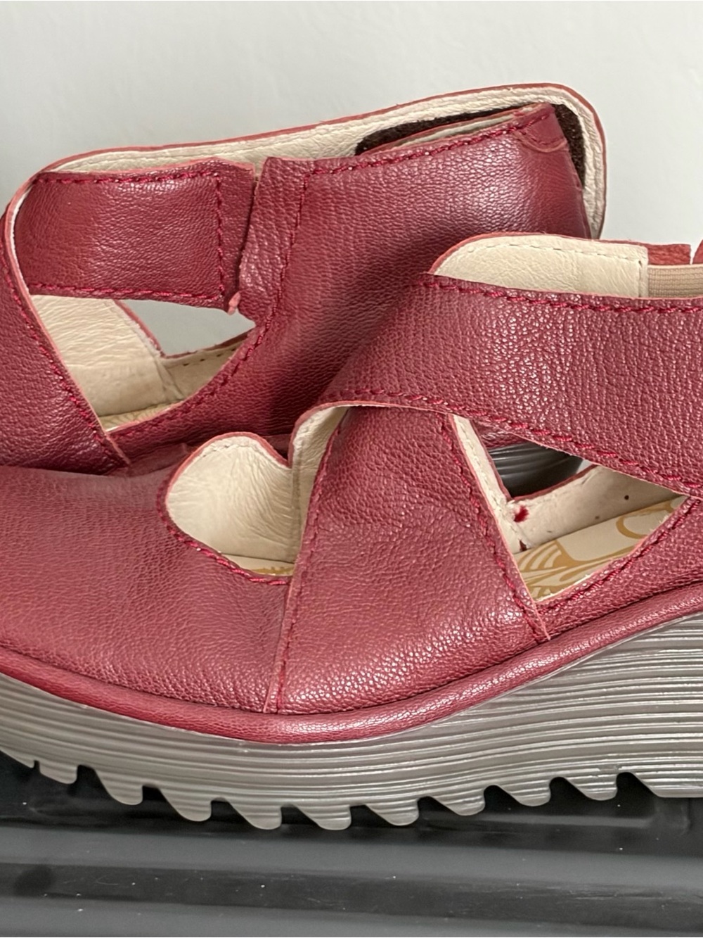 Fly London Women's Red Leather Wedge Sandals